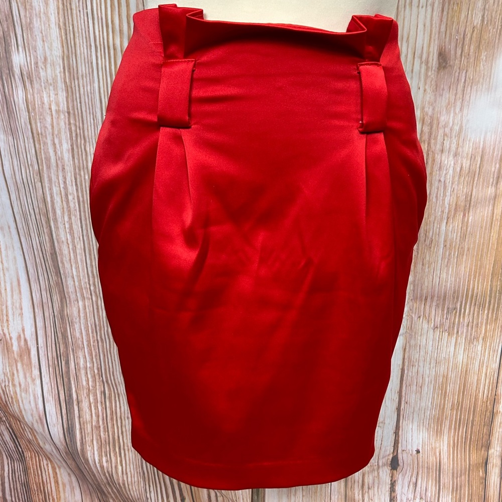 Express High Waist Red Satin‎ Pencil Skirt